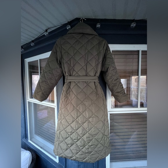 Monsoon Puffer Trench Coat Green/Khaki - Picture 5 of 6